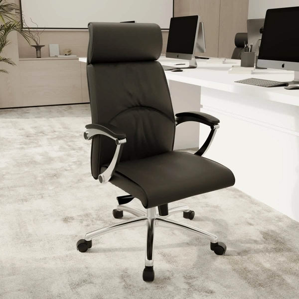 Leisure Mod Vantage High-Back Leather Office Chair With Aluminum Base And Swivel And Tilt