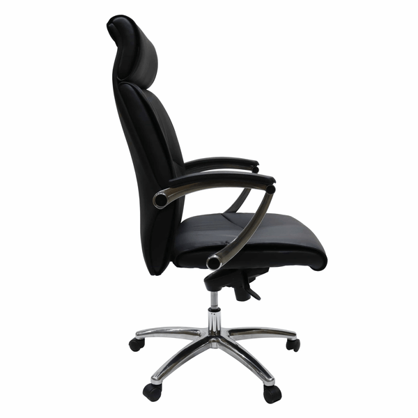 Leisure Mod Vantage High-Back Leather Office Chair With Aluminum Base And Swivel And Tilt