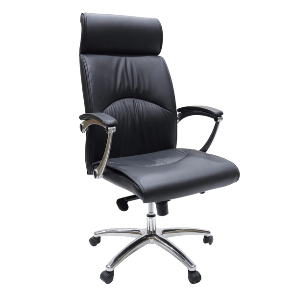 leisure mod Vantage High-Back Leather Office Chair with Aluminum Base and Swivel and Tilt