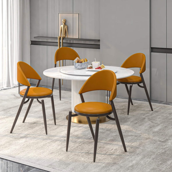 Leisure Mod Venice Dining Chair Upholstered Leather In Iron With An Open Curved Back Design