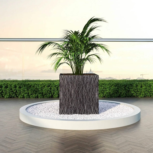 Leisure Mod Verdura Modern Square Fiberstone And Clay Planter With Drainage Holes In Dotted Black