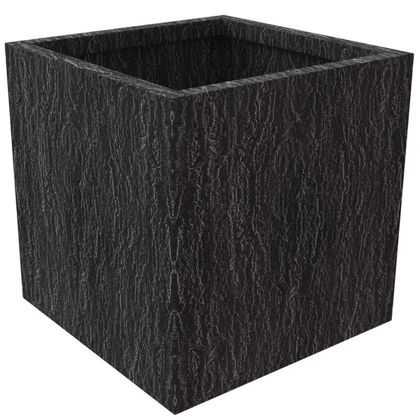 leisure mod Verdura Modern Square Fiberstone and Clay Planter with Drainage Holes in Dotted Black