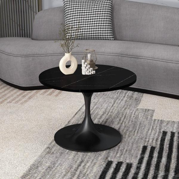 Leisure Mod Verve 24” Round Coffee Table With Sintered Stone Top And Stainless Steel Base