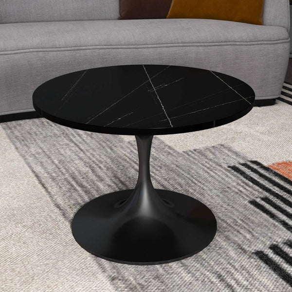 Leisure Mod Verve 24” Round Coffee Table With Sintered Stone Top And Stainless Steel Base