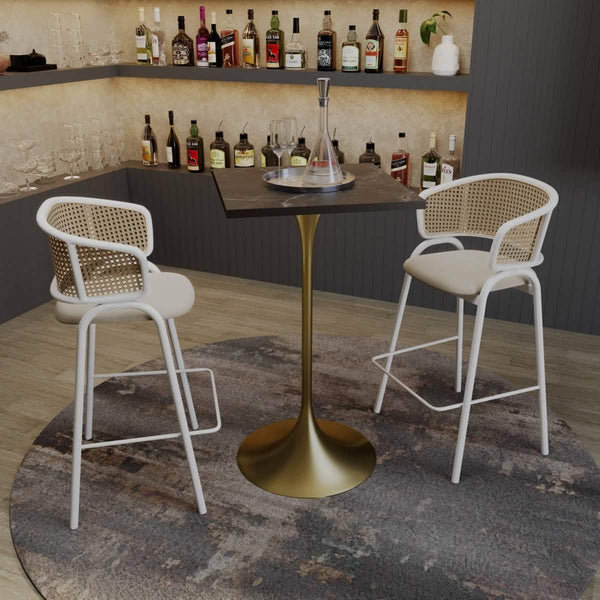 Leisure Mod Verve 24" Square Top Bar Height Table Brushed Gold/Black/White Stainless Steel Base With MDF Table Top