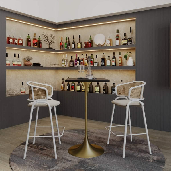Leisure Mod Verve 24" Square Top Bar Height Table Brushed Gold/Black/White Stainless Steel Base With MDF Table Top