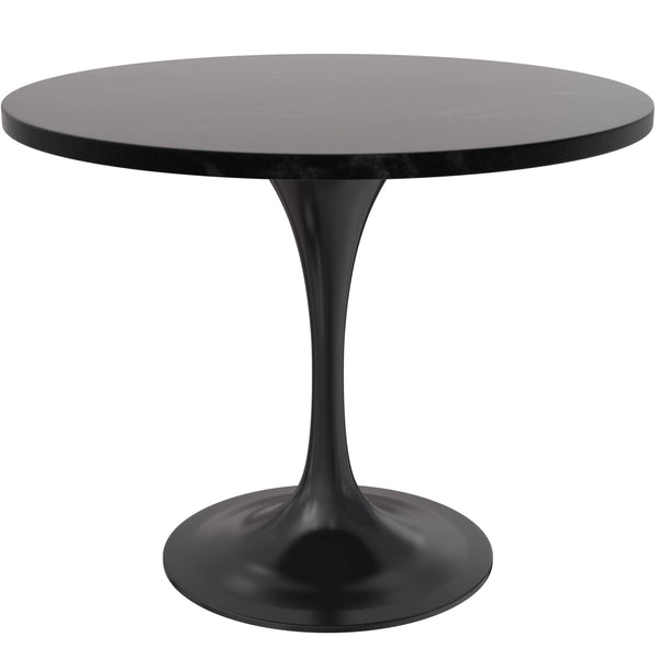 Leisure Mod Verve 5-Piece Dining Set With 36" Round Dining Table In Black MDF Top And 4 Dining Chairs Upholstered In Velvet/Leather