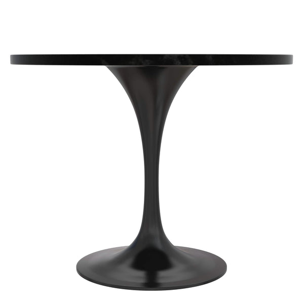 Leisure Mod Verve 5-Piece Dining Set With 36" Round Dining Table In Black MDF Top And 4 Dining Chairs Upholstered In Velvet/Leather