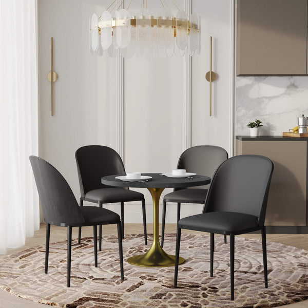 Leisure Mod Verve 5-Piece Dining Set With 36" Round MDF Top Table And 4 Leather Dining Side Chairs