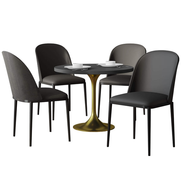 leisure mod Verve 5-Piece Dining Set with 36" Round MDF Top Table and 4 Leather Dining Side Chairs