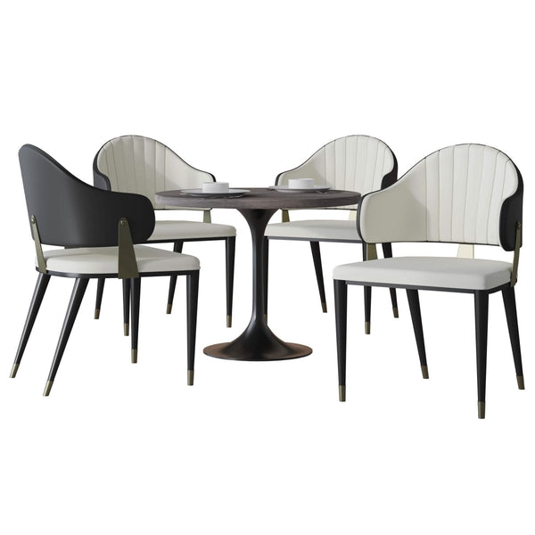 leisure mod Verve 5-Piece Dining Set with 36" Round Resin Top Table and 4 Leather Dining Chair