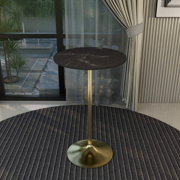 Leisure Mod Verve Bar Height Dining Table With Round MDF/Sintered Stone/Resin Top & Gold Stainless Steel Base