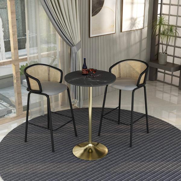 Leisure Mod Verve Bar Height Dining Table With Round MDF/Sintered Stone/Resin Top & Gold Stainless Steel Base