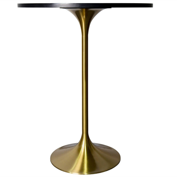 Leisure Mod Verve Bar Height Dining Table With Round MDF/Sintered Stone/Resin Top & Gold Stainless Steel Base