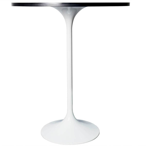 Leisure Mod Verve Bar Height Dining Table With Round MDF/Sintered Stone/Resin Top And White Stainless Steel Pedestal Base