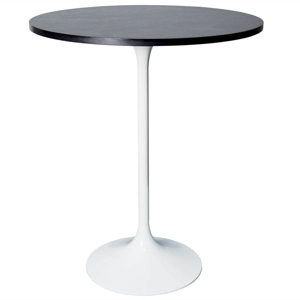 leisure mod Verve Bar Height Dining Table with Round MDF/Sintered Stone/Resin Top and White Stainless Steel Pedestal Base