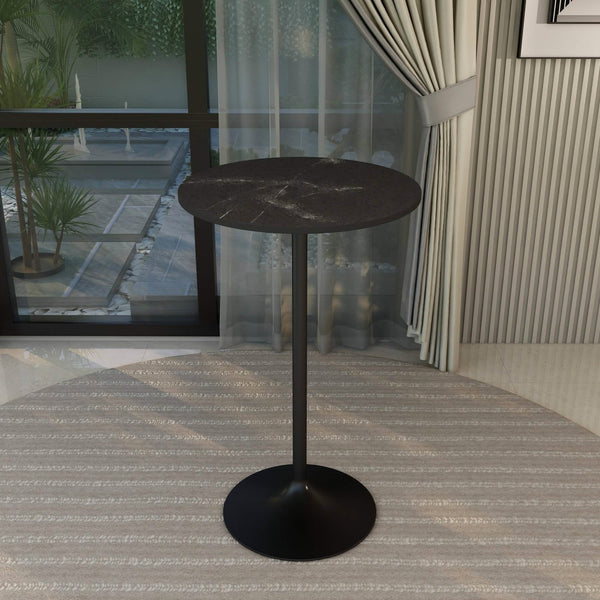 Leisure Mod Verve Bar Height Dining Table With Round MDF/Sintered Stone/Resin Top & Black Stainless Steel Base