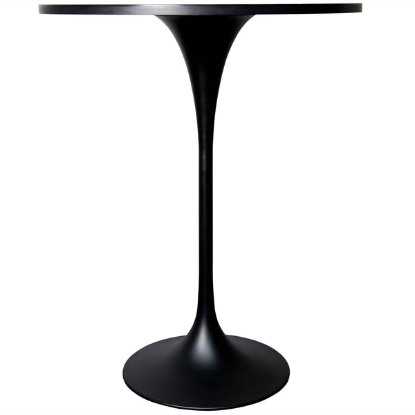 Leisure Mod Verve Bar Height Dining Table With Round MDF/Sintered Stone/Resin Top & Black Stainless Steel Base