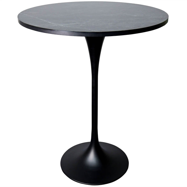 leisure mod Verve Bar Height Dining Table with Round MDF/Sintered Stone/Resin Top & Black Stainless Steel Base