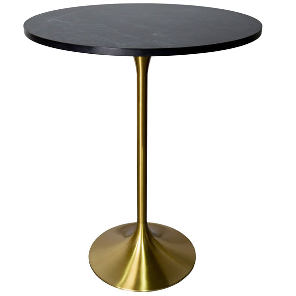 leisure mod Verve Bar Height Dining Table with Round MDF/Sintered Stone/Resin Top & Gold Stainless Steel Base
