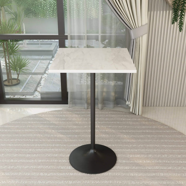 Leisure Mod Verve Bar Height Dining Table With Square Resin Top And Black/Gold/White Stainless Steel Base