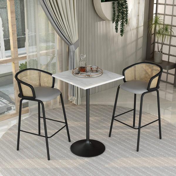Leisure Mod Verve Bar Height Dining Table With Square Resin Top And Black/Gold/White Stainless Steel Base