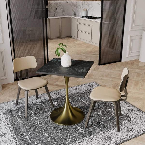 Leisure Mod Verve Collection 24"Square Dining Table Black/White/Brushed Gold Base With MDF Top