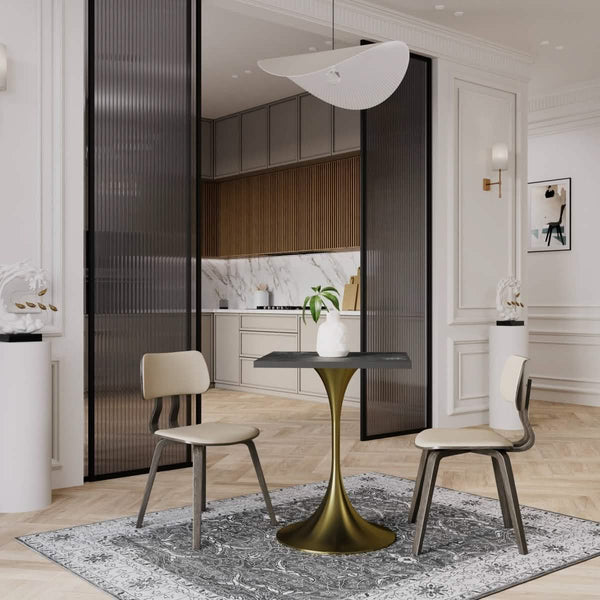 Leisure Mod Verve Collection 24"Square Dining Table Black/White/Brushed Gold Base With MDF Top