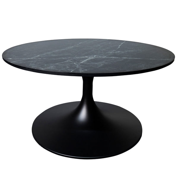 leisure mod Verve Round Coffee Table with MDF/Resin/Sintered Stone Tabletop and Black Stainless Steel Base