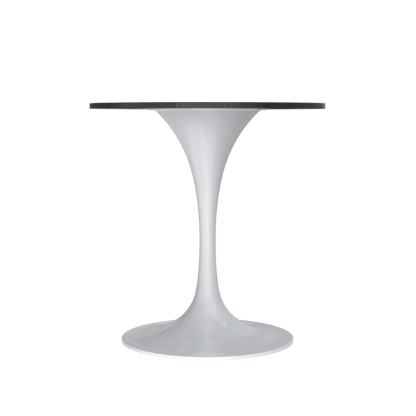 Leisure Mod Verve Round Dining Table With MDF/Sintered Stone/Resin Tabletop In White Stainless Steel Pedestal Base