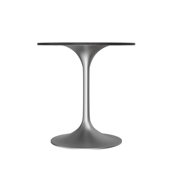 Leisure Mod Verve Round Dining Table With MDF/Sintered Stone/Resin Tabletop In Silver Stainless Steel Pedestal Base