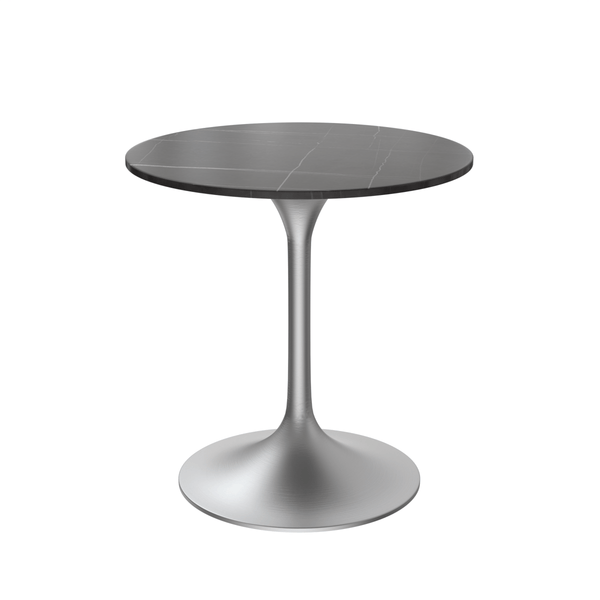 leisure mod Verve Round Dining Table with MDF/Sintered Stone/Resin Tabletop in Silver Stainless Steel Pedestal Base leisure mod Verve Round Dining Table with MDF/Sintered Stone/Resin Tabletop in Silver Stainless Steel Pedestal Base