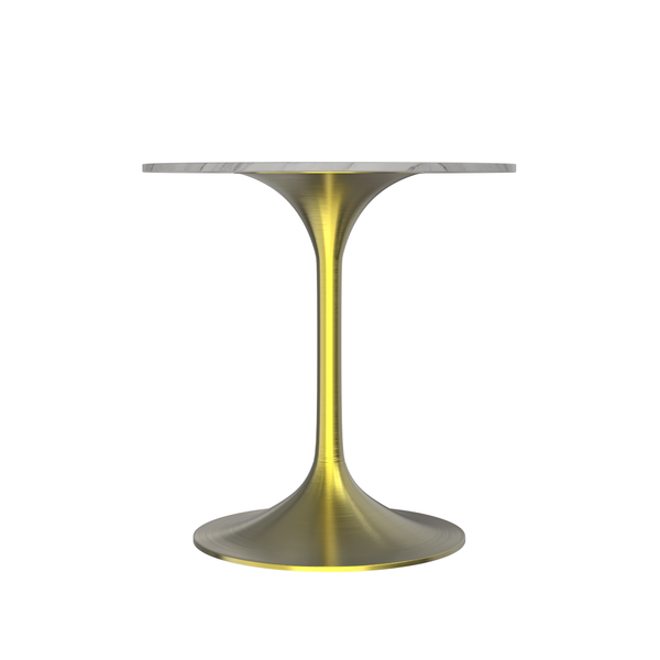 Leisure Mod Verve Round Dining Table With MDF/Sintered Stone/Resin Tabletop In Gold Stainless Steel Pedestal Base