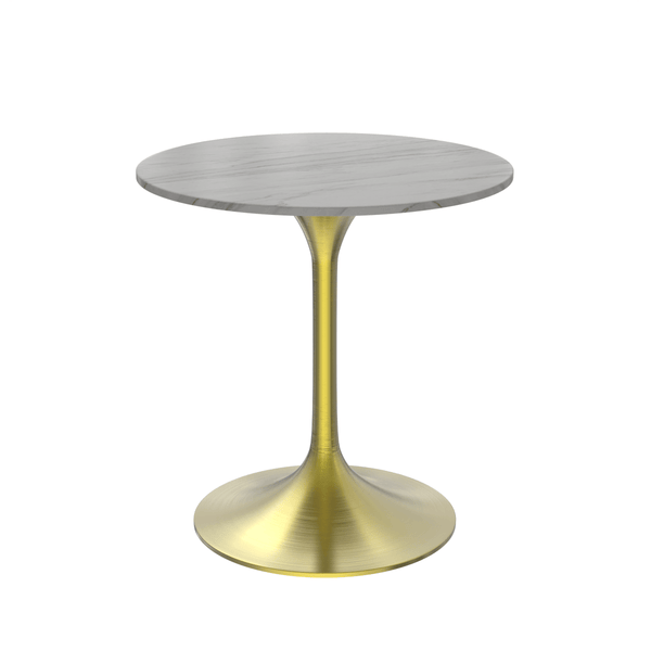 leisure mod Verve Round Dining Table with MDF/Sintered Stone/Resin Tabletop in Gold Stainless Steel Pedestal Base leisure mod Verve Round Dining Table with MDF/Sintered Stone/Resin Tabletop in Gold Stainless Steel Pedestal Base