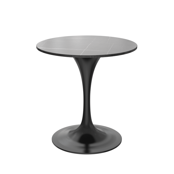 leisure mod Verve Round Dining Table with MDF/Sintered Stone/Resin Tabletop in Black Stainless Steel Pedestal Base leisure mod Verve Round Dining Table with MDF/Sintered Stone/Resin Tabletop in Black Stainless Steel Pedestal Base