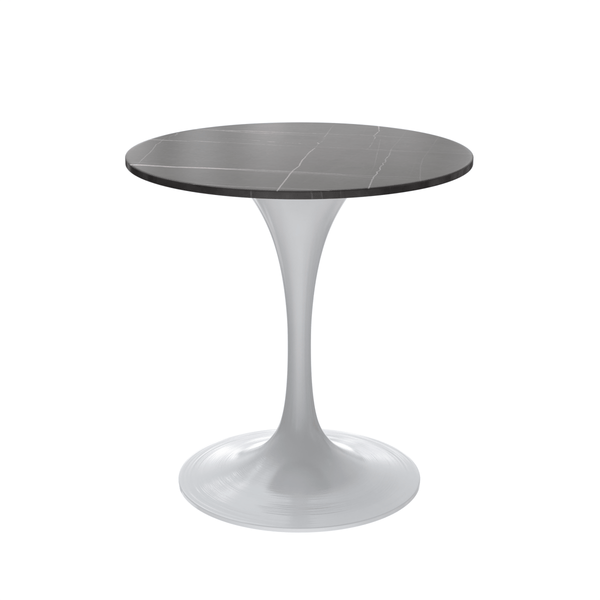 leisure mod Verve Round Dining Table with MDF/Sintered Stone/Resin Tabletop in White Stainless Steel Pedestal Base leisure mod Verve Round Dining Table with MDF/Sintered Stone/Resin Tabletop in White Stainless Steel Pedestal Base