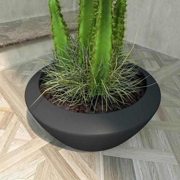 Leisure Mod Vessel Fiberstone And MGO Clay Mid-Century Modern Round Planter Pot For Indoor And Outdoor Home