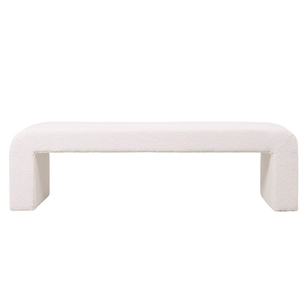 Leisure Mod Vint 63" Wide Upholstered Bench In Boucle/Velvet With Curved Waterfall Design