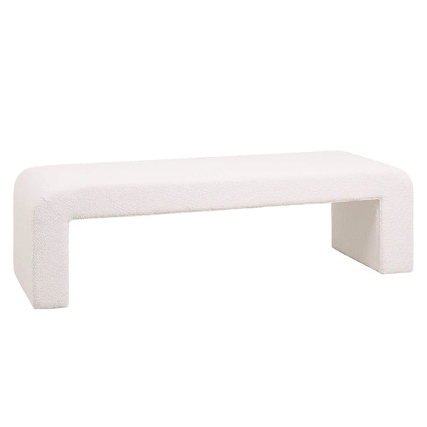 leisure mod Vint 63" Wide Upholstered Bench in Boucle/Velvet with Curved Waterfall Design