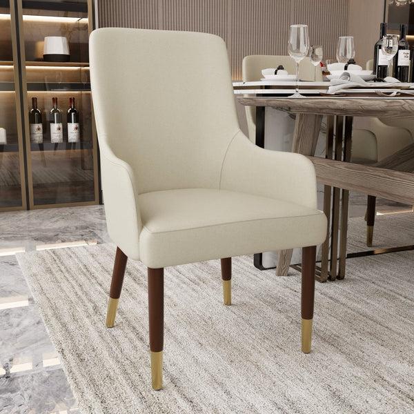 Leisure Mod Viva Collection Modern Wooden Dining Arm Chair Upholstered Seat In Leather With Rubber Wood Base