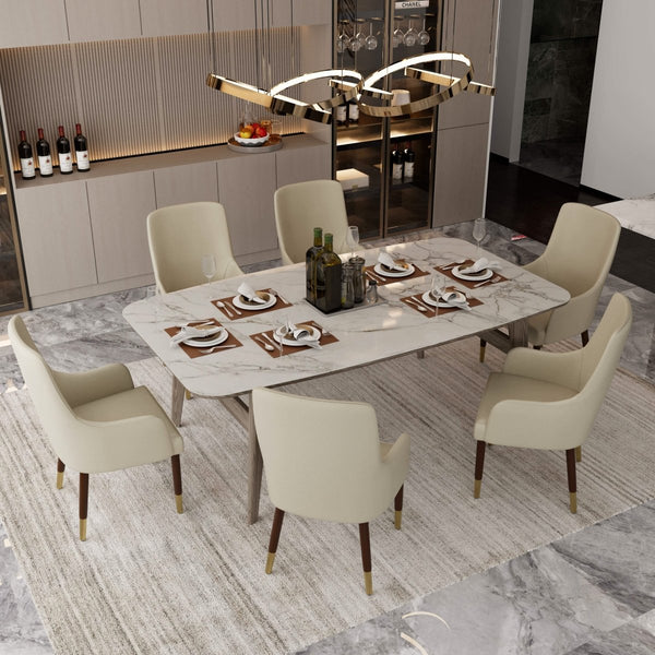 Leisure Mod Viva Collection Modern Wooden Dining Arm Chair Upholstered Seat In Leather With Rubber Wood Base