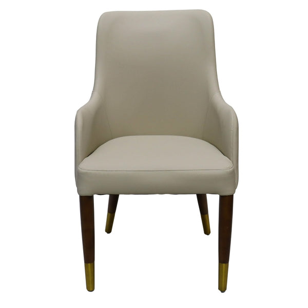 Leisure Mod Viva Collection Modern Wooden Dining Arm Chair Upholstered Seat In Leather With Rubber Wood Base