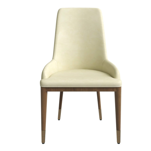 Leisure Mod Viva Dining Side Chair Upholstered In Leather With Brown Rubberwood Legs