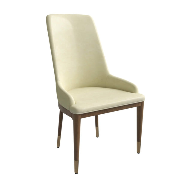 leisure mod Viva Dining Side Chair Upholstered in Leather with Brown Rubberwood Legs