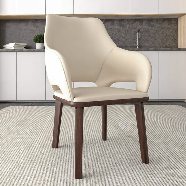 Leisure Mod Vivara Dining Chair Upholstered In Leather With Rubberwood Base