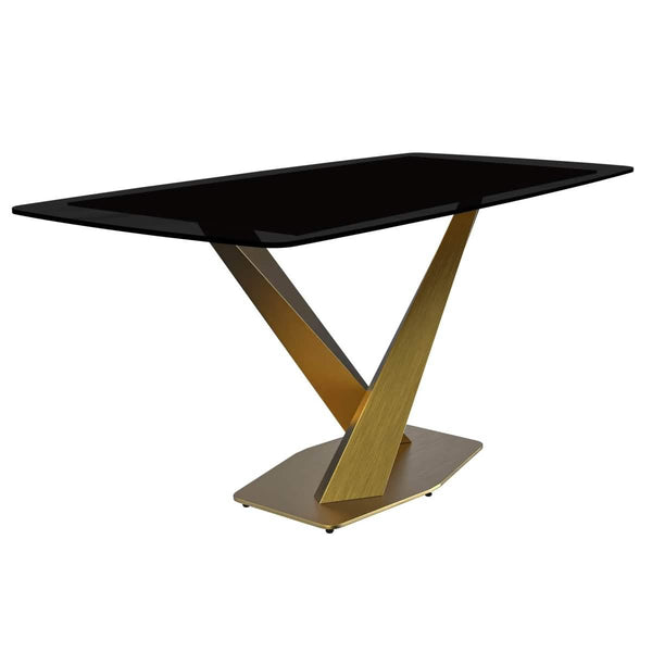 Leisure Mod Voren 7-Piece Dining Set With Rectangular Glass Dining Table Gold Base And 6 Velvet/Leather Dining Chairs With Iron Base