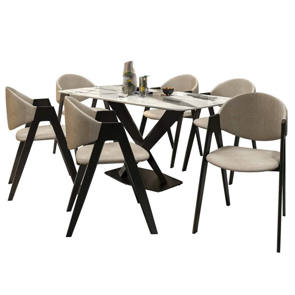 leisure mod Voren 7-Piece Dining Set with Rectangular Sintered Stone Dining Table and 6 Upholstered Dining Chairs