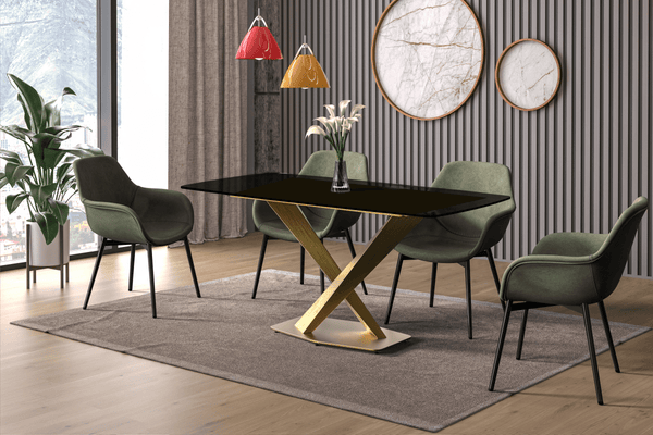 Leisure Mod Voren Dining Table With Rectangular Tabletop With Gold/Black Stainless Steel Base