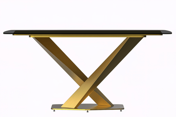 Leisure Mod Voren Dining Table With Rectangular Tabletop With Gold/Black Stainless Steel Base