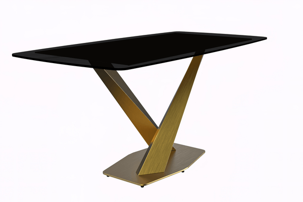 leisure mod Voren Dining Table with Rectangular Tabletop with Gold/Black Stainless Steel Base